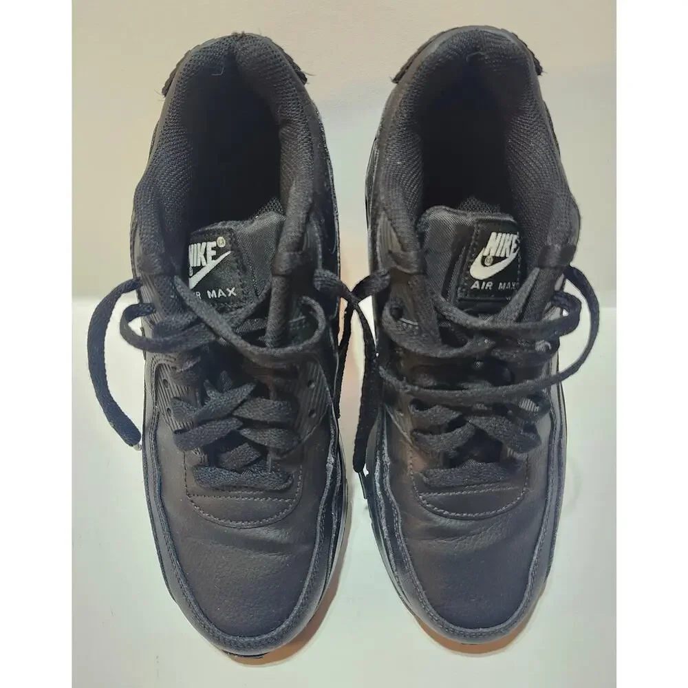 Nike Air Max 90 LTR Triple Black Size 6Y Big Kids Leather Shoes CD6864-001